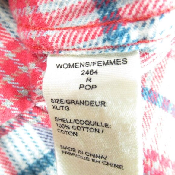 Woolrich Plaid Flannel XL Womens Pink Red Button Up Pockets 100% Cotton - Picture 9 of 9